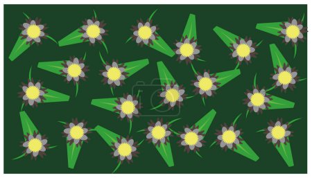 Illustration for Floral pattern with flowers on a green background. Vector illustration. Abstract background with random plant pattern - Royalty Free Image