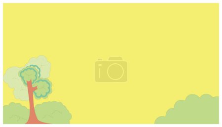Illustration for Illustration of a green tree on a yellow background with space for text. background of trees and grass with a bright yellow background - Royalty Free Image