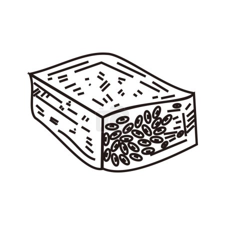 handgezeichnete Doodle-Illustration eines Tempeh-Stücks auf weißem Hintergrund. Ressourcen grafisches Elementdesign. Vektorillustration mit dem Thema der traditionellen indonesischen Küche