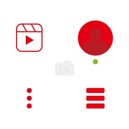 Conjunto de 4 iconos de medios editables. Incluye símbolos como reproductor de vídeo, botón de reproducción, perfil y más. Puede ser utilizado para el diseño de la tela, móvil, interfaz de usuario e infografía.