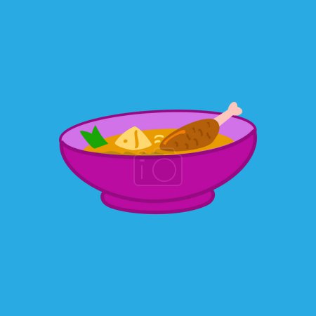 Chicken soup in bowl. soup in bowl illustration in flat style. Isolated on blue background. Basic element design of food illustration