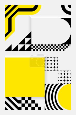 Téléchargez les photos : Fond simple dans le style Bauhaus. Motifs géométriques abstraits en blanc, noir et jaune. Conception de gabarits pour affiches, bannières, sites Web. Illustration vectorielle. - en image libre de droit