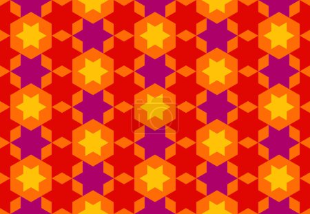 Illustration for Seamless hexagon geometric pattern. Six-pointed star abstract background, colorful tones. Texture design for tile, cover, poster, flyer, banner, wall, backdrop, textile. Vector illustration. - Royalty Free Image