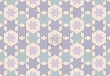Illustration for Seamless hexagon geometric pattern. Six-pointed star abstract background, pastel tones. Texture design for tile, cover, poster, flyer, banner, wall, backdrop, textile. Vector illustration. - Royalty Free Image