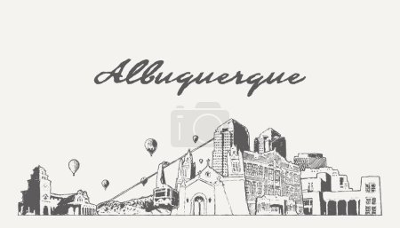 Téléchargez les illustrations : Albuquerque skyline, Nouveau-Mexique, USA Illustration vectorielle - en licence libre de droit