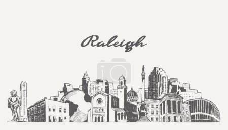 Téléchargez les illustrations : Raleigh skyline, Caroline du Nord, USA Illustration vectorielle - en licence libre de droit