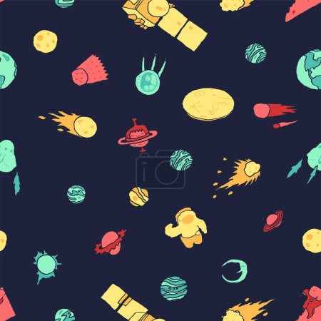 Illustration for Space background for kids Coloful hand drawn vector illustration Vector illustration - Royalty Free Image