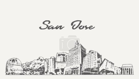 Ilustración de San Jose skyline California USA hand drawn, sketch. Vector illustration - Imagen libre de derechos