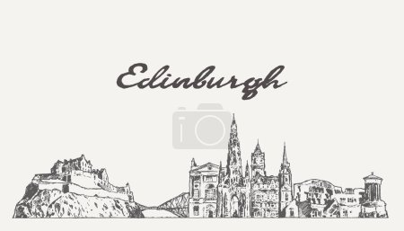 Illustration for Edinburgh skyline Scotland hand drawn, sketch. Vector illustration - Royalty Free Image