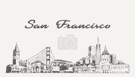 Téléchargez les illustrations : San Francisco skyline USA hand drawn, sketch. Vector illustration - en licence libre de droit