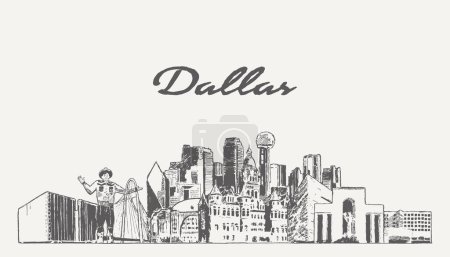 Ilustración de Dallas skyline Texas USA hand drawn, sketch. Vector illustration - Imagen libre de derechos