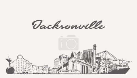 Illustration for Jacksonville skyline Florida USA hand drawn sketch. Vector illustration - Royalty Free Image