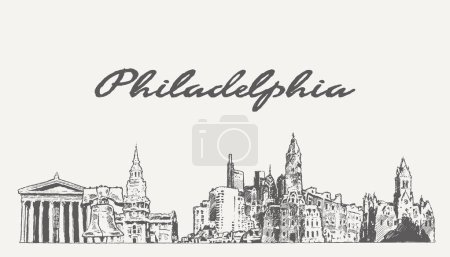 Illustration for Philadelphia skyline USA hand drawn sketch. Vector illustration - Royalty Free Image