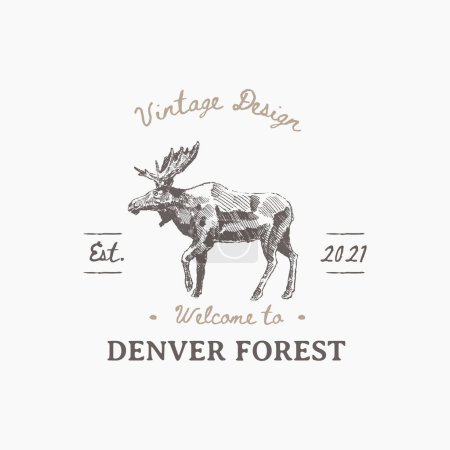 Téléchargez les illustrations : Old school American logotype with moose. Vector illustration - en licence libre de droit