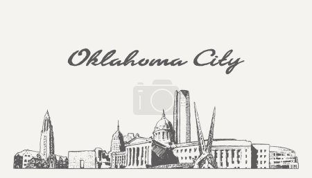 Téléchargez les illustrations : Oklahoma City skyline USA croquis dessiné à la main. Illustration vectorielle - en licence libre de droit