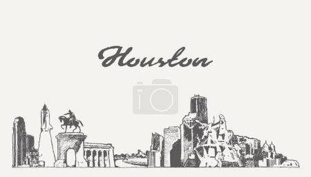Téléchargez les illustrations : Houston skyline Texas USA dessin à la main, croquis. Illustration vectorielle - en licence libre de droit