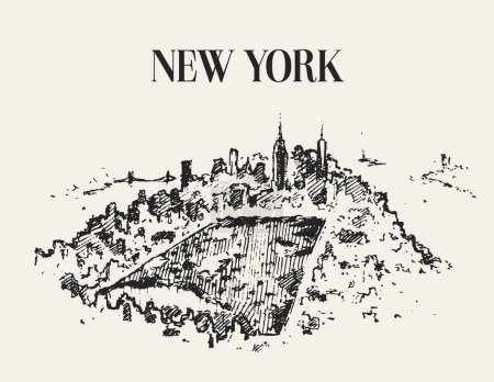 Illustration for Sketch of a central park, New York, hand drawn vector illustration. Vector illustration - Royalty Free Image