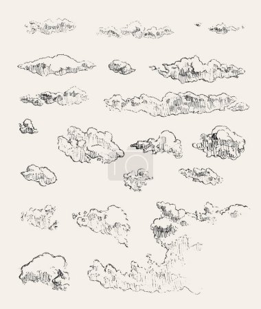 Illustration for Set of clouds, vector illustration, hand drawn, sketch. Vector illustration - Royalty Free Image