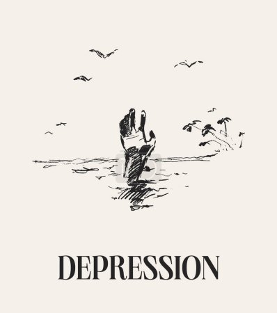 Illustration for The hand of a drowning man, conceptual illustration of depression, helplessness. Vector illustration - Royalty Free Image