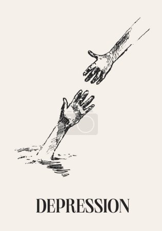 Ilustración de El hombre extiende una mano amiga a un hombre ahogado, ilustración conceptual. Ilustración vectorial - Imagen libre de derechos