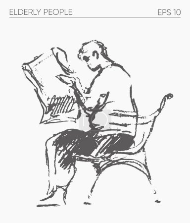 Téléchargez les illustrations : Personne âgée assise seule, illustration vectorielle dessinée à la main. Illustration vectorielle - en licence libre de droit