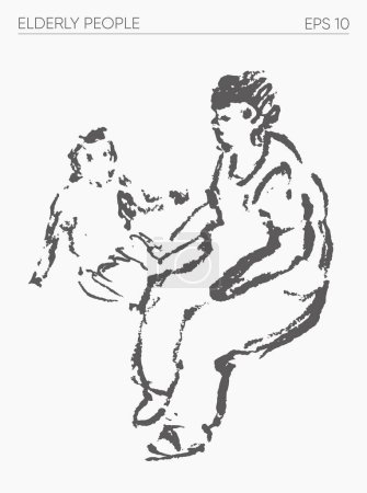 Ilustración de Abuela sentada con un bebé, ilustración vectorial dibujada a mano. Ilustración vectorial - Imagen libre de derechos