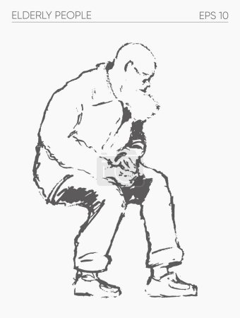 Ilustración de Persona mayor sentada sola, ilustración vectorial dibujada a mano. Ilustración vectorial - Imagen libre de derechos