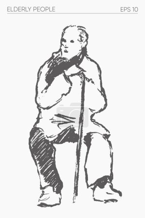 Ilustración de Persona mayor sentada sola, ilustración vectorial dibujada a mano. Ilustración vectorial - Imagen libre de derechos
