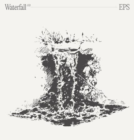 Illustration for A beautiful waterfall. Hand drawn vector illustration, sketch. Vector illustration - Royalty Free Image
