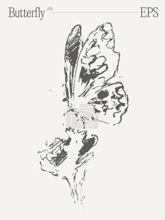 Téléchargez les illustrations : Illustration monochrome représentant un papillon sur une fleur, mettant en valeur la beauté complexe de cet insecte pollinisateur. - en licence libre de droit