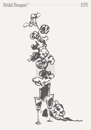Téléchargez les illustrations : Bouquet de mariée, composition florale. Invitation élément design. Illustration vectorielle dessinée à la main, dessin. Illustration vectorielle - en licence libre de droit