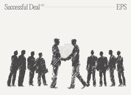 Illustration for A group of people expressing gestures of agreement while finalizing a successful deal in visual arts, sharing their artistic patterns and paintings. - Royalty Free Image