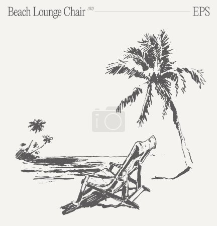 Illustration for Beach lounge chair on a seashore. Hand drawn vector illustration, sketch. Vector illustration - Royalty Free Image