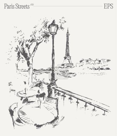 A monochrome drawing of the iconic Eiffel Tower in Paris, showcasing its intricate spire and medieval architecture. The detailed facade and bold lines make it a stunning piece of art