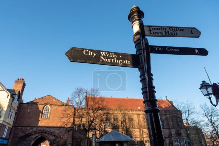 Photo for Sign post on street of Chester, UK. - Royalty Free Image