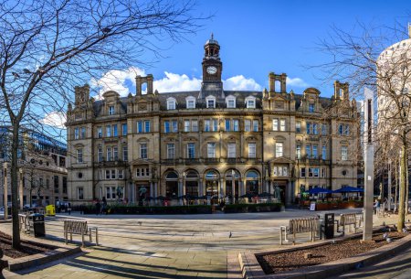 Photo for LEEDS,WESTYORKSHIRE,ENGLAND-MARCH 07,2023-Facade view of Leeds City Square during a winter season at day time in UK - Royalty Free Image