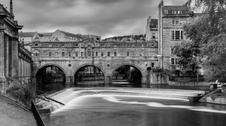Photo for Black and White image of landmark of Bath city, Pulteny Bridge in Somerset UK - Royalty Free Image