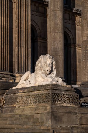 Photo for Stone lion at the front view of leeds town hall - Royalty Free Image