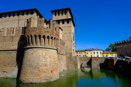 Photo for Fontanellato, Parma: the building of the castle La Rocca Sanvitale, ita bridge over the lake on a sunny day - Royalty Free Image