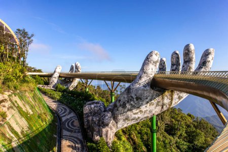 Photo for Golden bridge at the top of the Ba Na Hills, Danang city, the famous tourist attraction in central vietnam. - Royalty Free Image