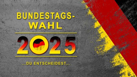 Bundestagswahl 2025 en Alemania - pancarta con colores alemanes diseño y tipografía - cartel para la votación electoral - Ilustración 3D