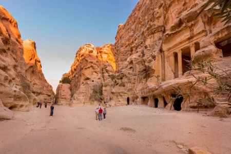 Photo for Wadi Musa, Jordan - November 2, 2022: Triclinium and road view at Little Petra, Siq al-Barid - Royalty Free Image
