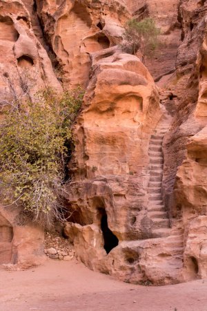 Photo for Wadi Musa, Jordan rocks, caves and staircase view at Little Petra, Siq al-Barid - Royalty Free Image
