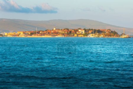 Photo for Sunset panorama of an Old City of Nessebar, Bulgaria from the sea - Royalty Free Image
