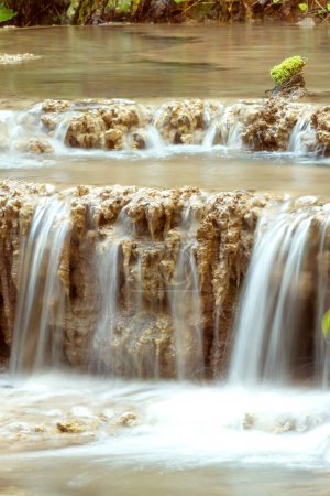 Krushuna waterfalls water terraces and pools, the biggest travertine cascade in Bulgaria