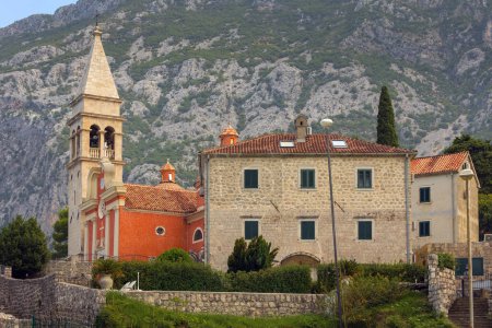 Church of St. Eustachius summer postcard view, Dobrota, Kotor Montenegro