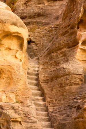 Photo for Wadi Musa, Jordan rocks and staircase view at Little Petra, Siq al-Barid - Royalty Free Image