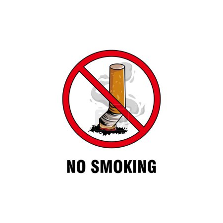 Téléchargez les illustrations : Panneau d'avertissement anti-tabac avec panneau rouge interdit - en licence libre de droit