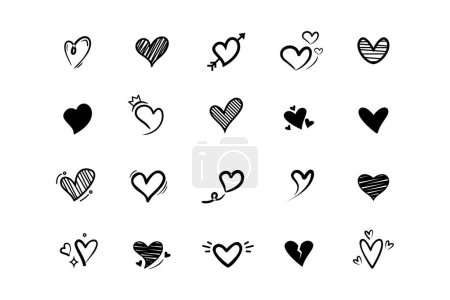 Téléchargez les illustrations : Jeu de vecteur d'illustration d'icône d'amour dessinée à la main simple, collection de symboles d'amour - en licence libre de droit