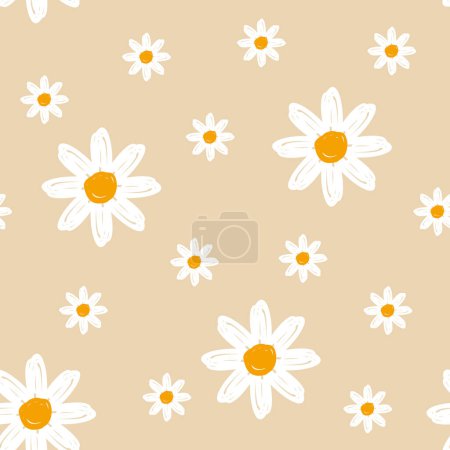 Foto de Mano dibujado margarita flor sin costura patrón vector, simple lindo fondo de la flor - Imagen libre de derechos